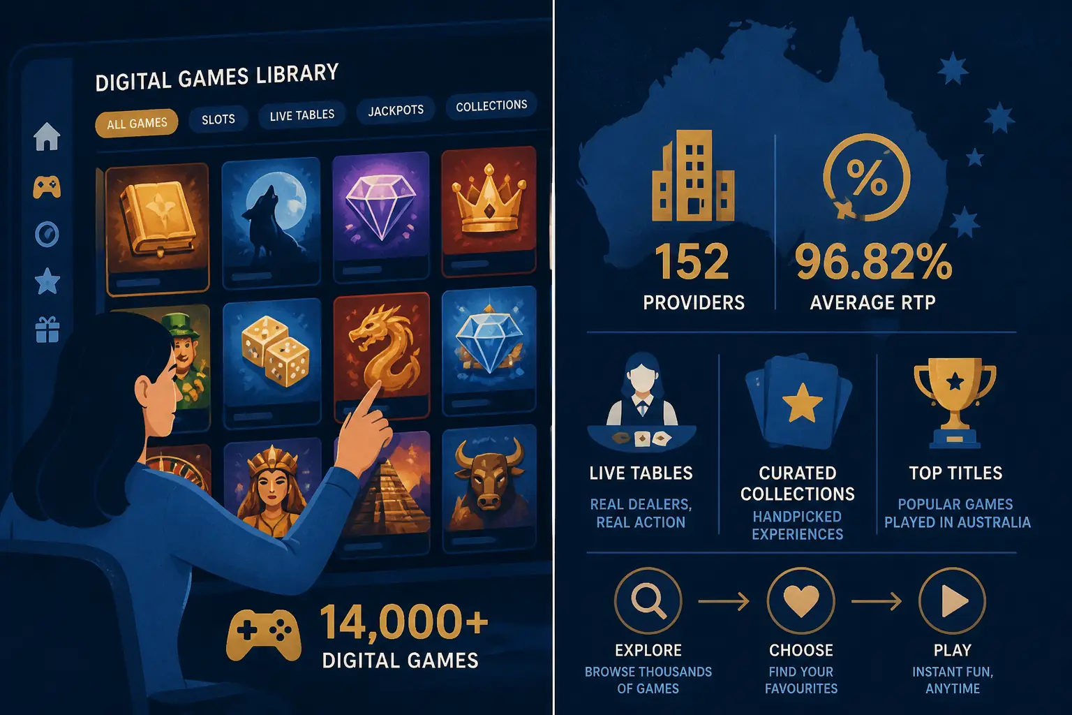 Lucky Dreams Slots and Pokies Library visual guide for Lucky Dreams Casino